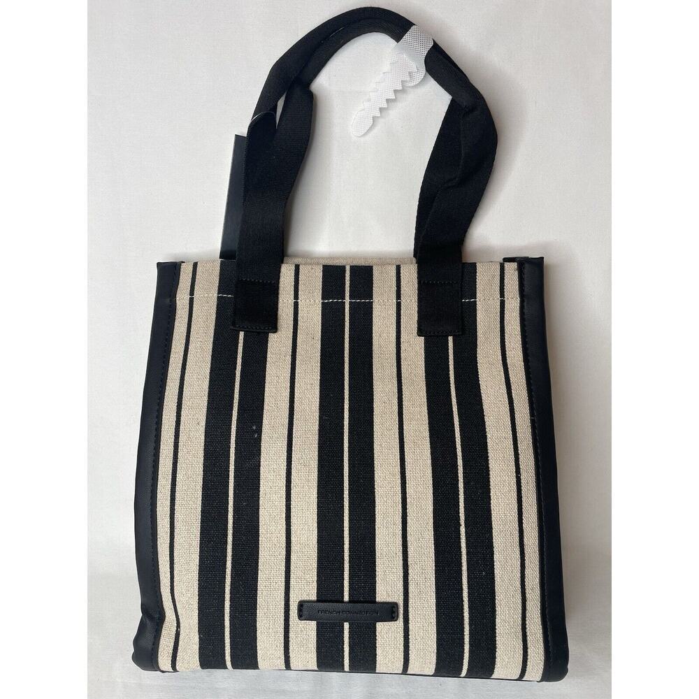 NWT FRENCH CONNECTION STRIPED NATURAL/BLACK FINA TOTE/HANBAG